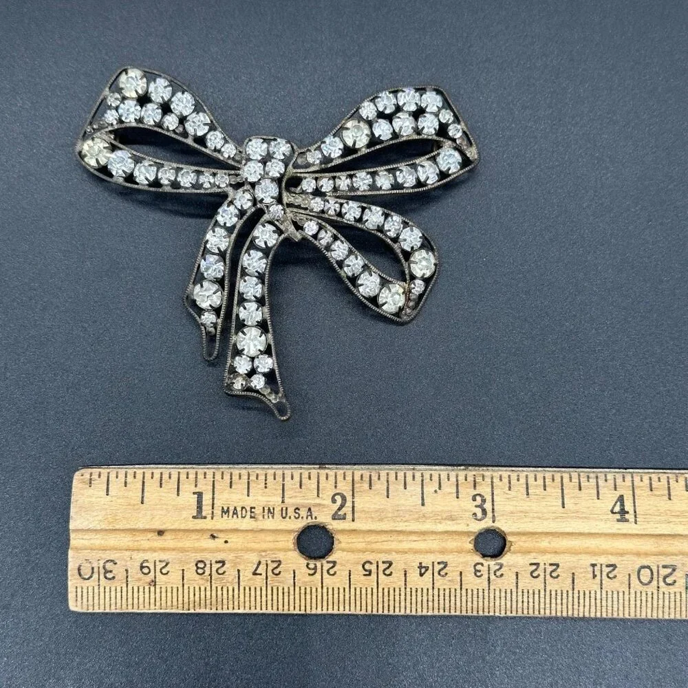 Antique Victorian Rhinestone Bow Pendant Hair Accessory Statement Vintage - Picture 10 of 11
